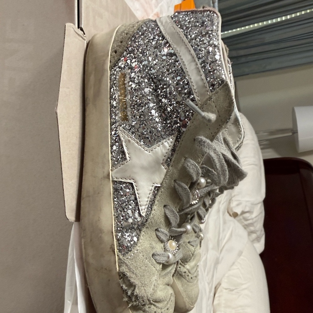Golden Goose High-Top Sneakers with Silver Glitter Star size EU40 - Picture 8 of 13